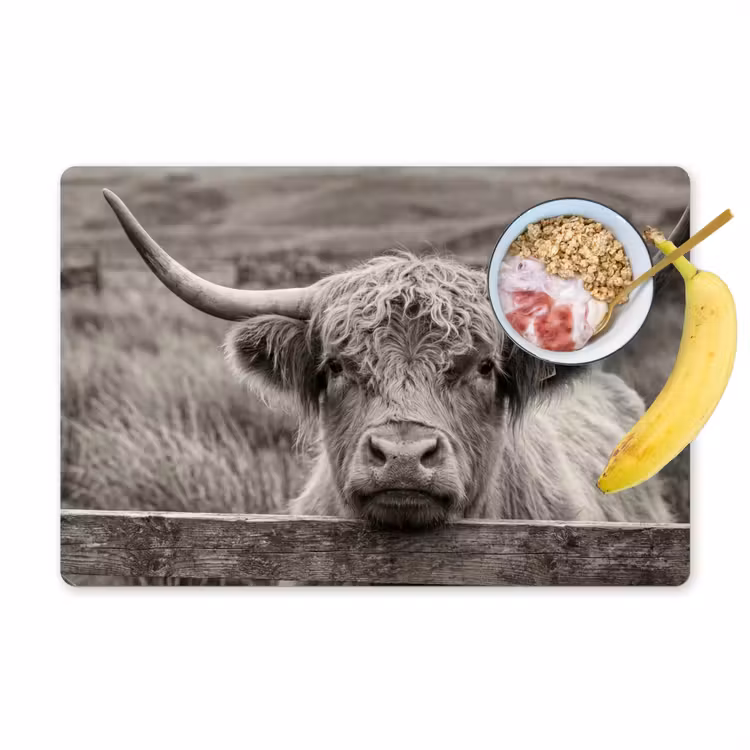 Placemat - 6 stuks - Schotse hooglander - Zwart - Wit - Hout — 1