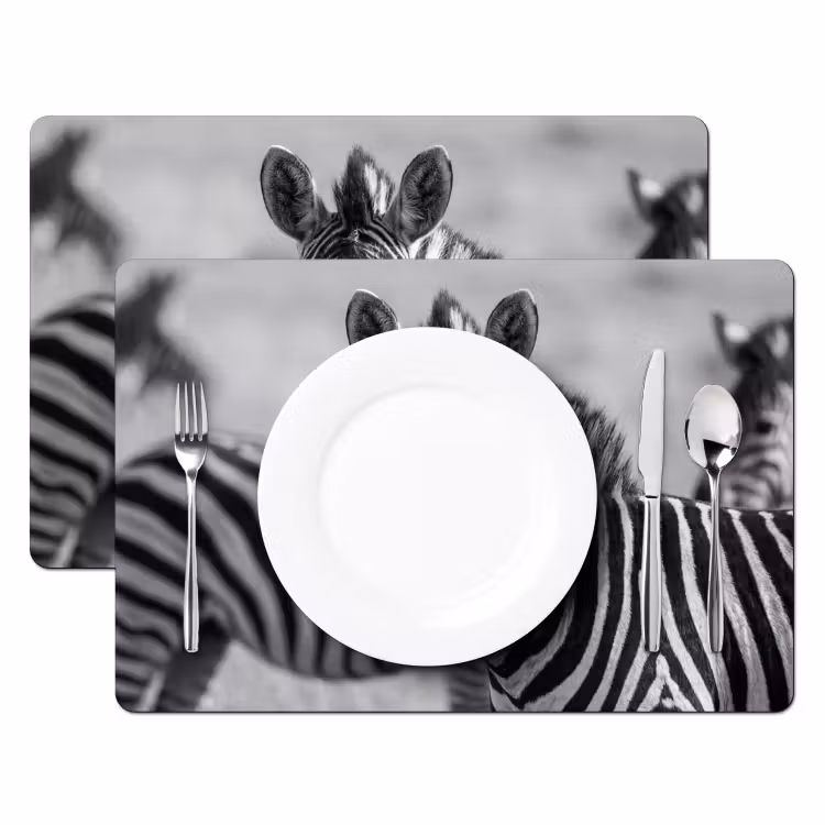 Placemat - 6 stuks - Zebra's - Zwart - Wit — 2