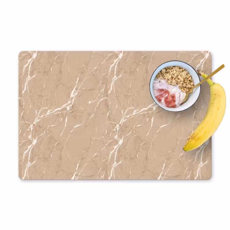 Placemat - 6 stuks - Beige - Marmer - Organisch - Wit — 1