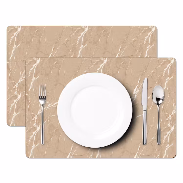 Placemat - 6 stuks - Beige - Marmer - Organisch - Wit — 2