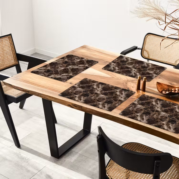 Placemat - 6 stuks - Bruin - Goud - Marmer — 5