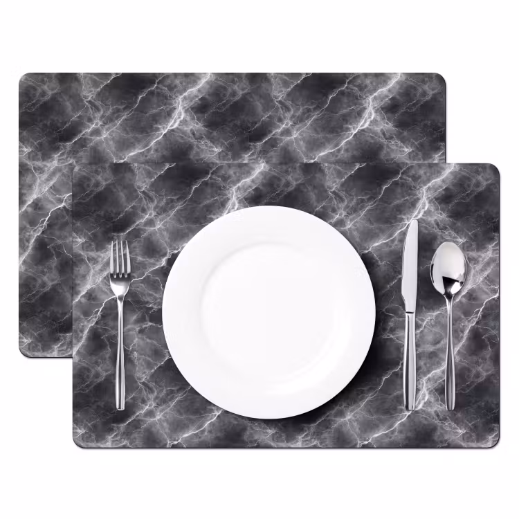 Placemat - 6 stuks - Donkergrijs - Bliksem - Marmer — 2
