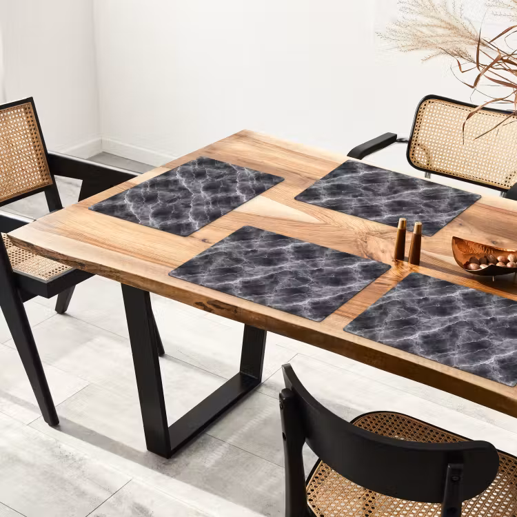 Placemat - 6 stuks - Donkergrijs - Bliksem - Marmer — 5