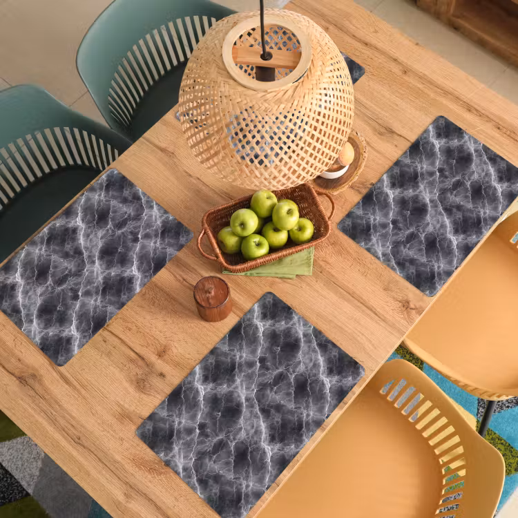 Placemat - 6 stuks - Donkergrijs - Bliksem - Marmer — 6