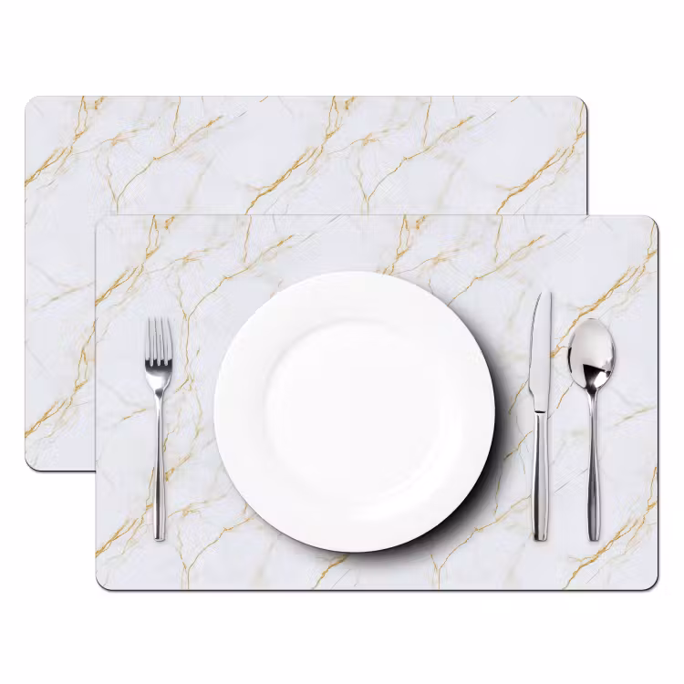 Placemat - 6 stuks - Wit - Marmer - Goud - Luxueus — 2