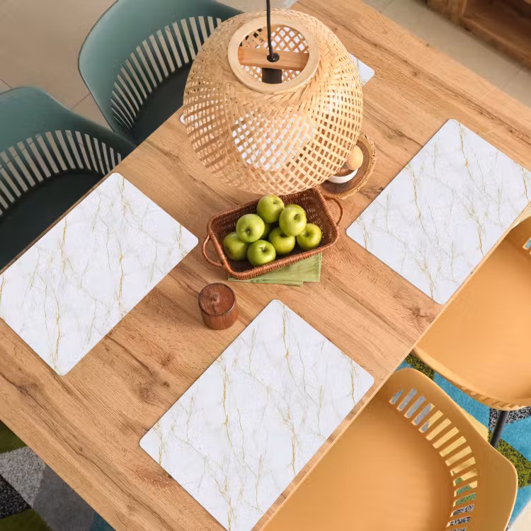 Placemat - 6 stuks - Wit - Marmer - Goud - Luxueus — 6