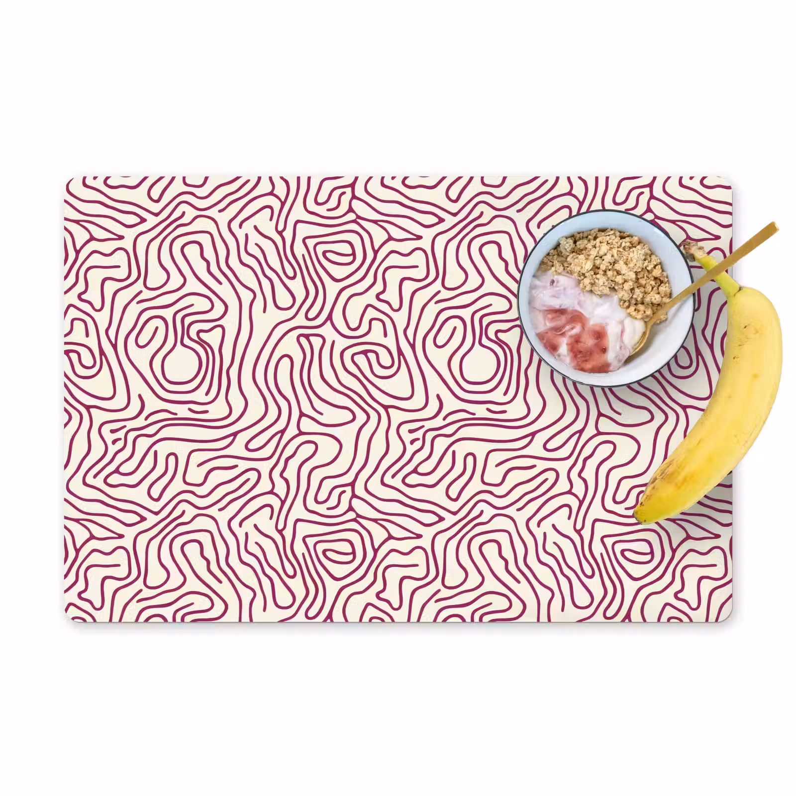 Placemat - 6 stuks - Kronkelende lijn - Magenta - Crème — 1