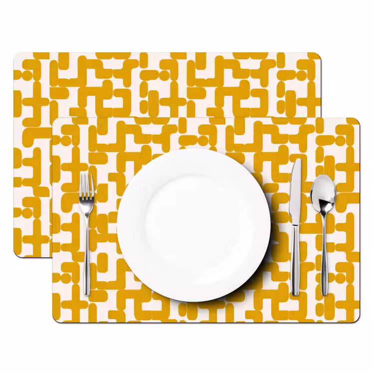 Placemat - 6 stuks - Geel - Beige - Patroon — 2