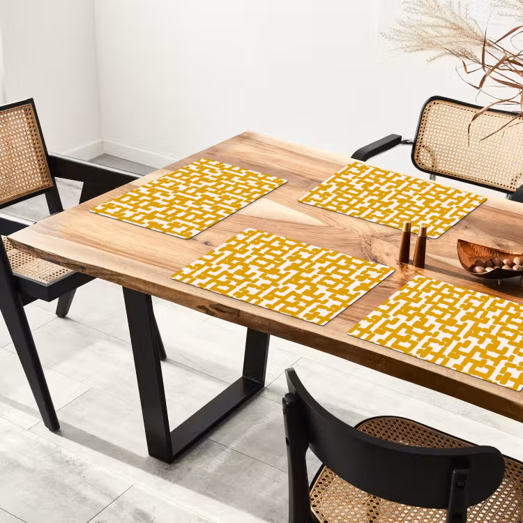 Placemat - 6 stuks - Geel - Beige - Patroon — 5
