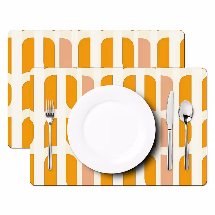 Placemat - 6 stuks - Geometrisch - Patroon - Geel - Roze — 2
