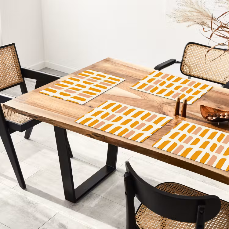 Placemat - 6 stuks - Geometrisch - Patroon - Geel - Roze — 5