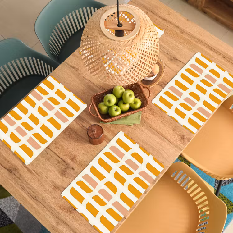 Placemat - 6 stuks - Geometrisch - Patroon - Geel - Roze — 6