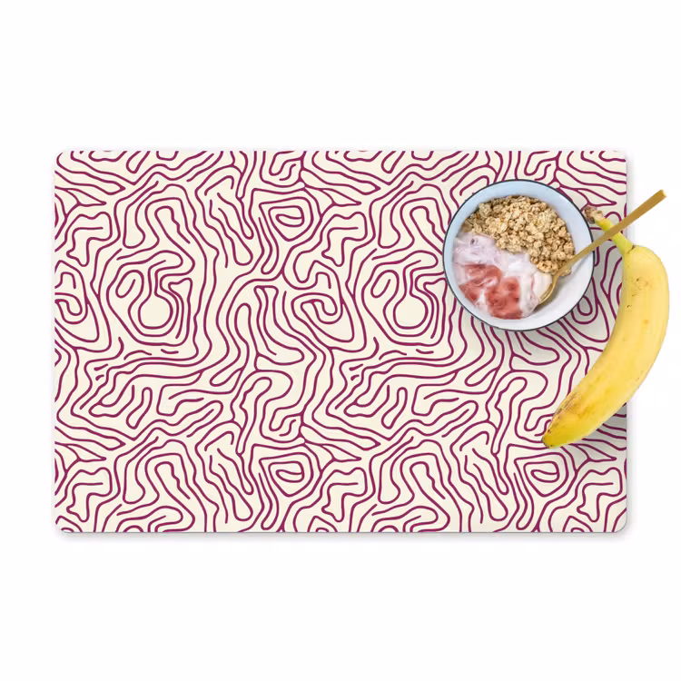 Placemat - 6 stuks - Kronkelende lijn - Magenta - Crème — 1