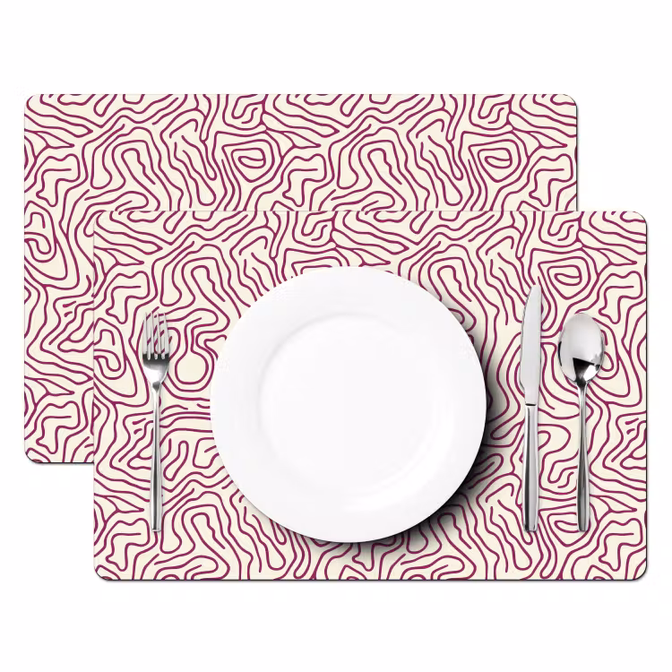Placemat - 6 stuks - Kronkelende lijn - Magenta - Crème — 2