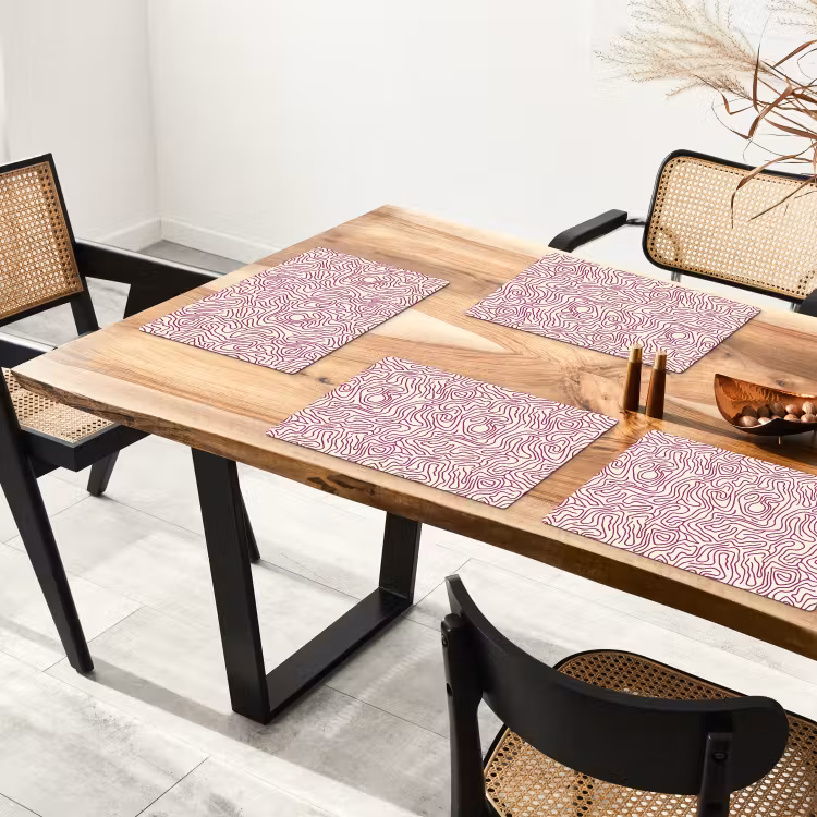 Placemat - 6 stuks - Kronkelende lijn - Magenta - Crème — 5