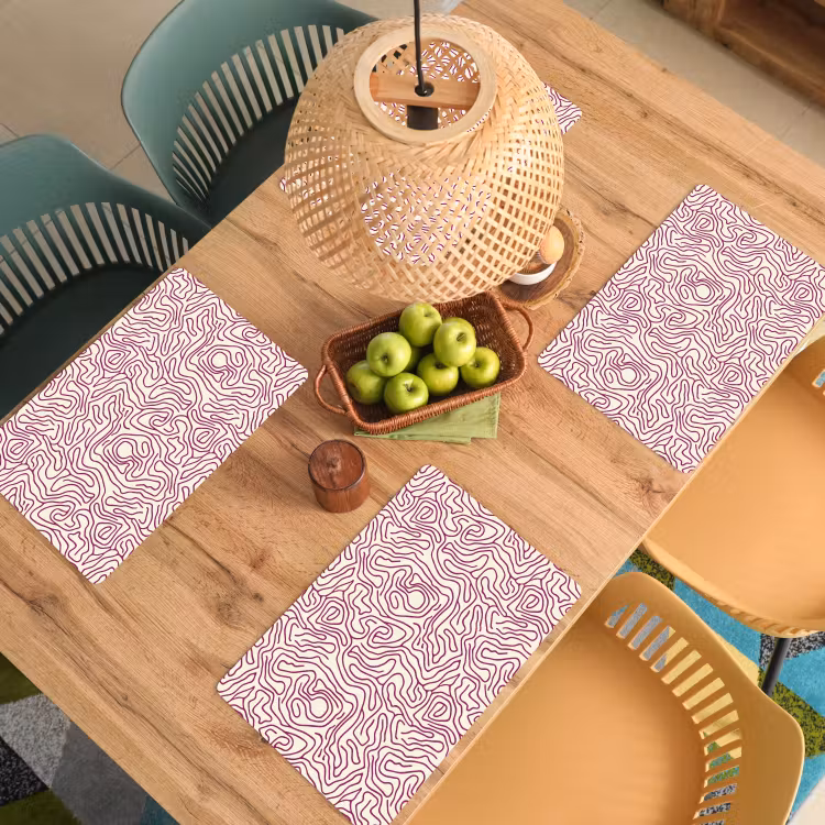 Placemat - 6 stuks - Kronkelende lijn - Magenta - Crème — 6