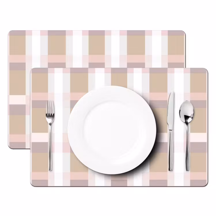 Placemat - 6 stuks - Ruitpatroon - Aardetinten - Minimalistisch — 2