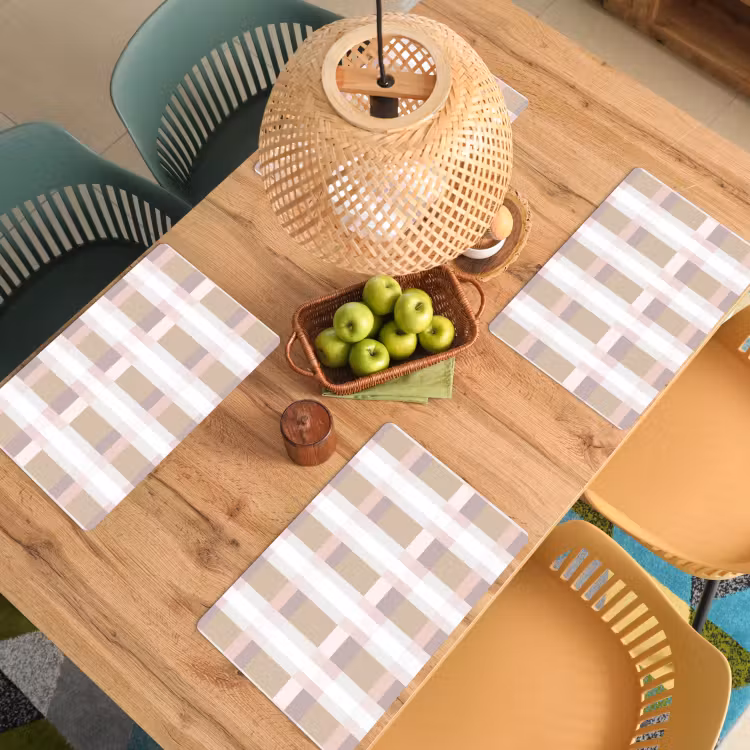 Placemat - 6 stuks - Ruitpatroon - Aardetinten - Minimalistisch — 6