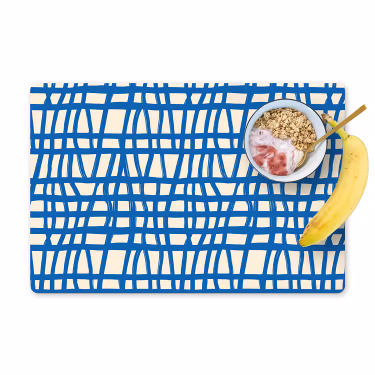 Placemat - 6 stuks - Ruitpatroon - Blauw - Crème — 1