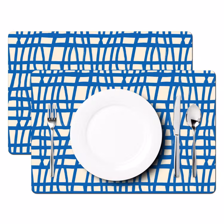 Placemat - 6 stuks - Ruitpatroon - Blauw - Crème — 2
