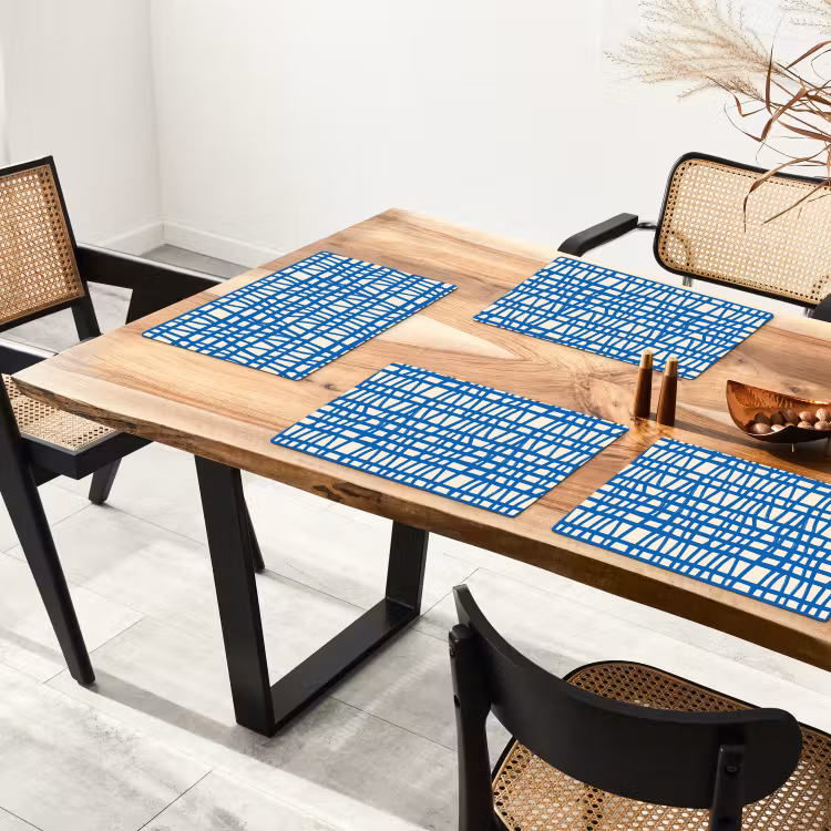 Placemat - 6 stuks - Ruitpatroon - Blauw - Crème — 5