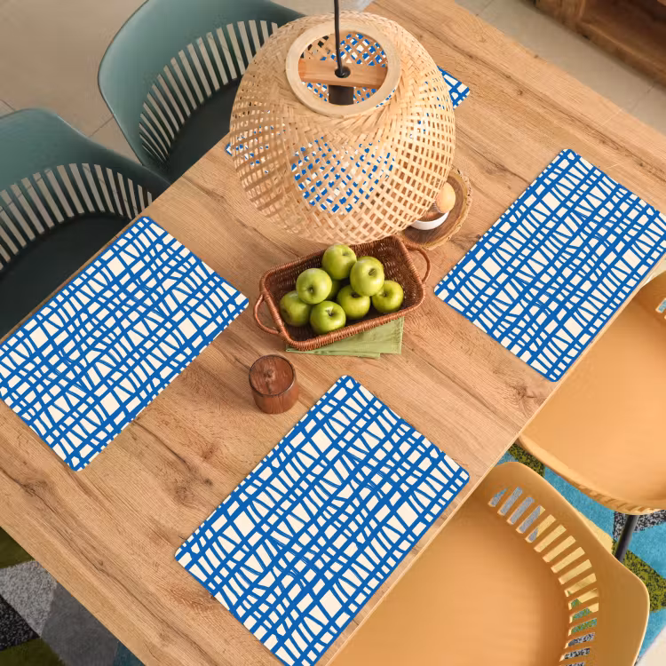 Placemat - 6 stuks - Ruitpatroon - Blauw - Crème — 6