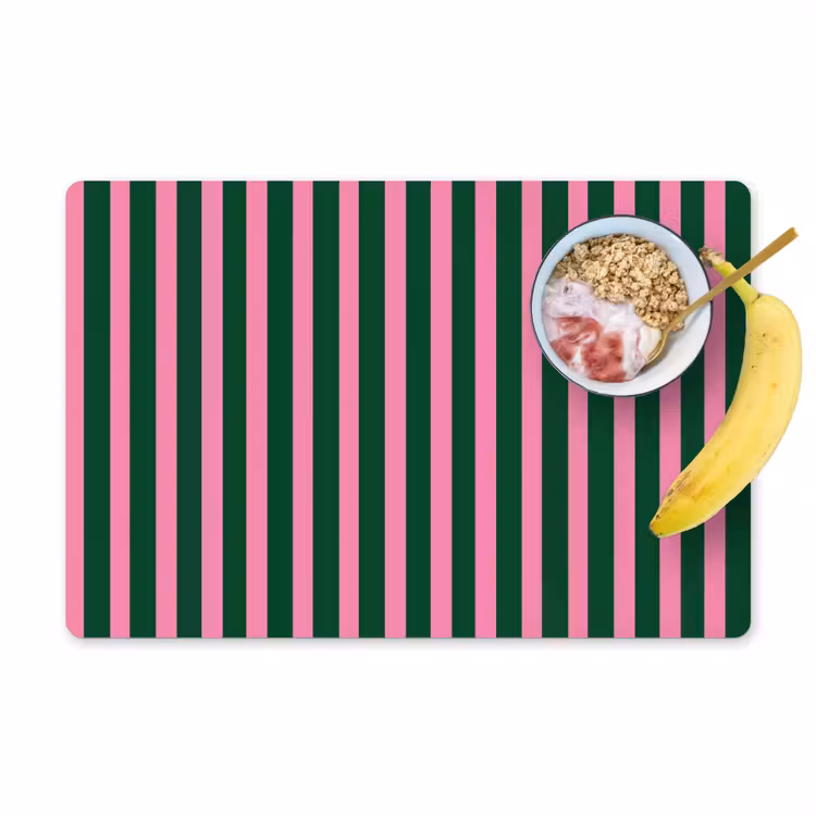 Placemat - 6 stuks - Verticale strepen - Groen - Roze — 1