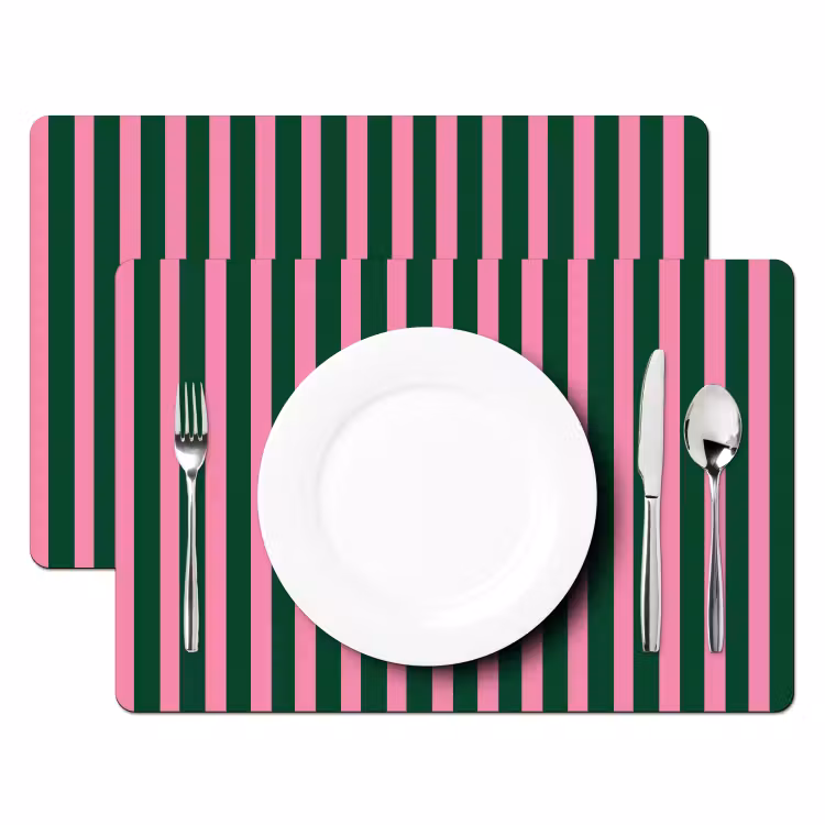 Placemat - 6 stuks - Verticale strepen - Groen - Roze — 2