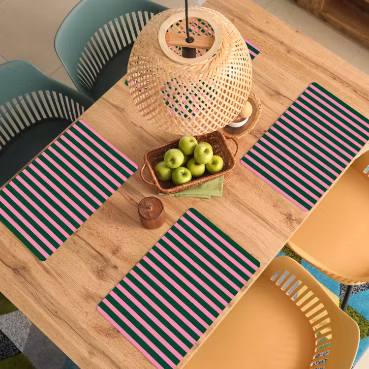 Placemat - 6 stuks - Verticale strepen - Groen - Roze — 6