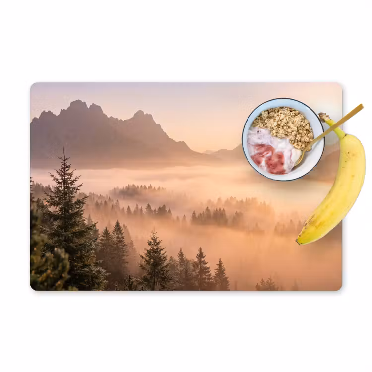 Placemat - 6 stuks - Zonlicht - Mist - Bergen - Bomen — 1