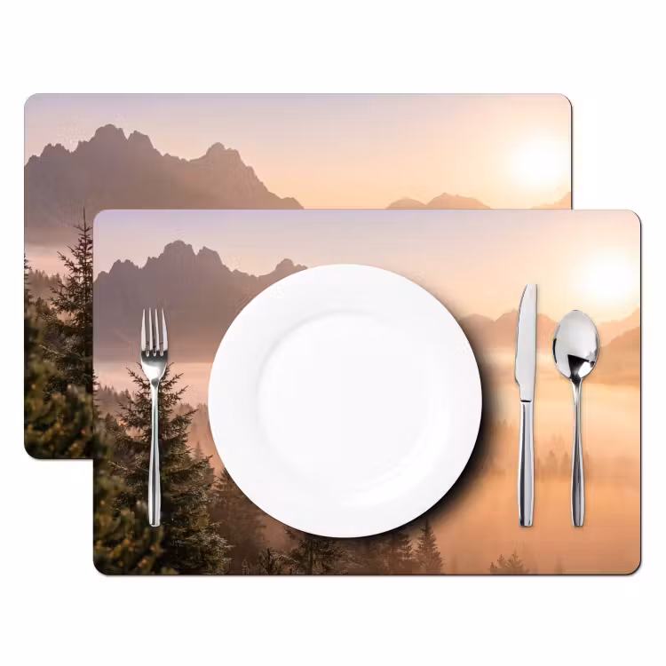 Placemat - 6 stuks - Zonlicht - Mist - Bergen - Bomen — 2