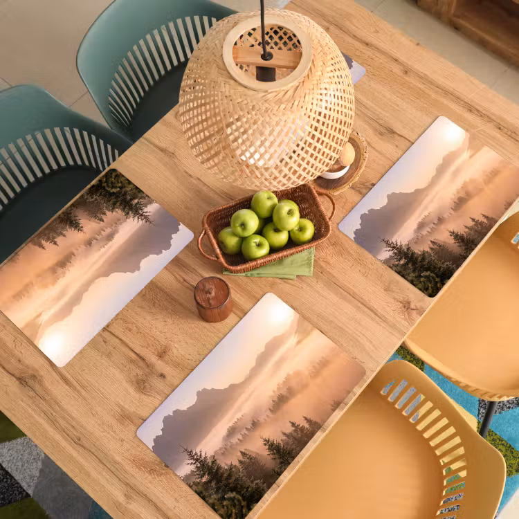 Placemat - 6 stuks - Zonlicht - Mist - Bergen - Bomen — 6
