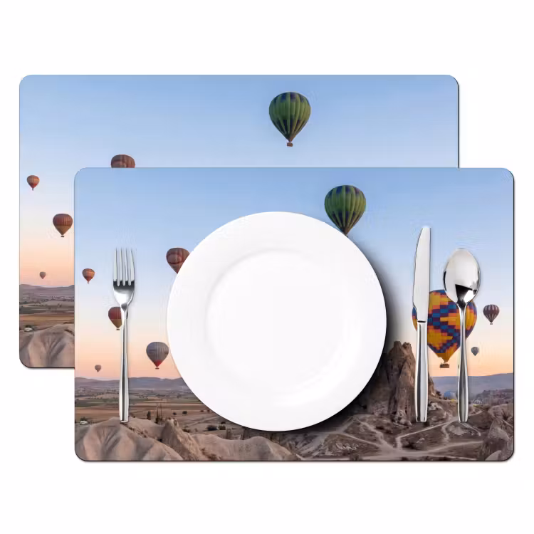 Placemat - 6 stuks - Luchtballonnen - Rotsen - Zonsopgang — 2