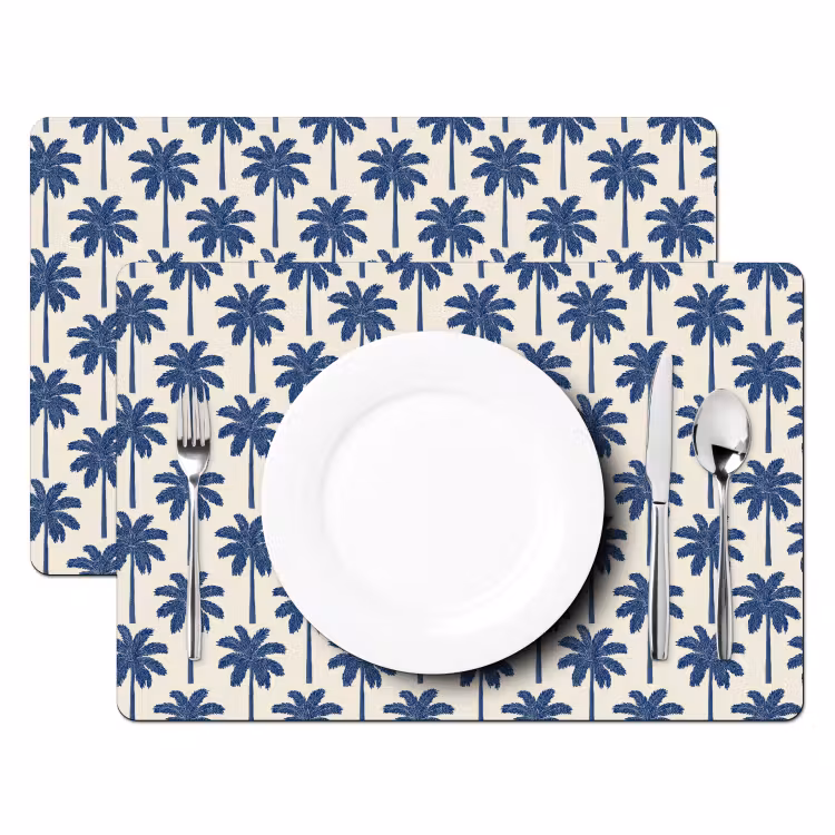 Placemat - 6 stuks - Symmetrisch - Palm - Blauw — 2
