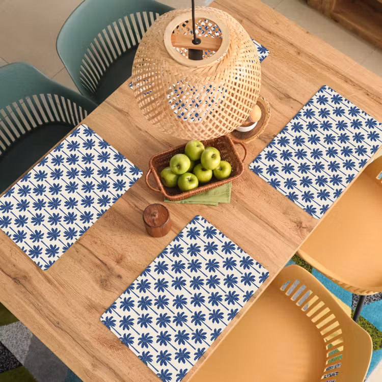 Placemat - 6 stuks - Symmetrisch - Palm - Blauw — 6