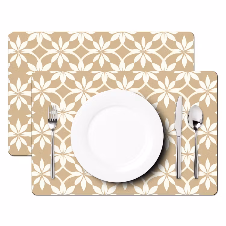 Placemat - 6 stuks - Bloemen - Patroon - Beige — 2