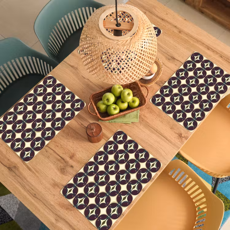 Placemat - 6 stuks - Cirkel - Retro - Kleurrijk — 6