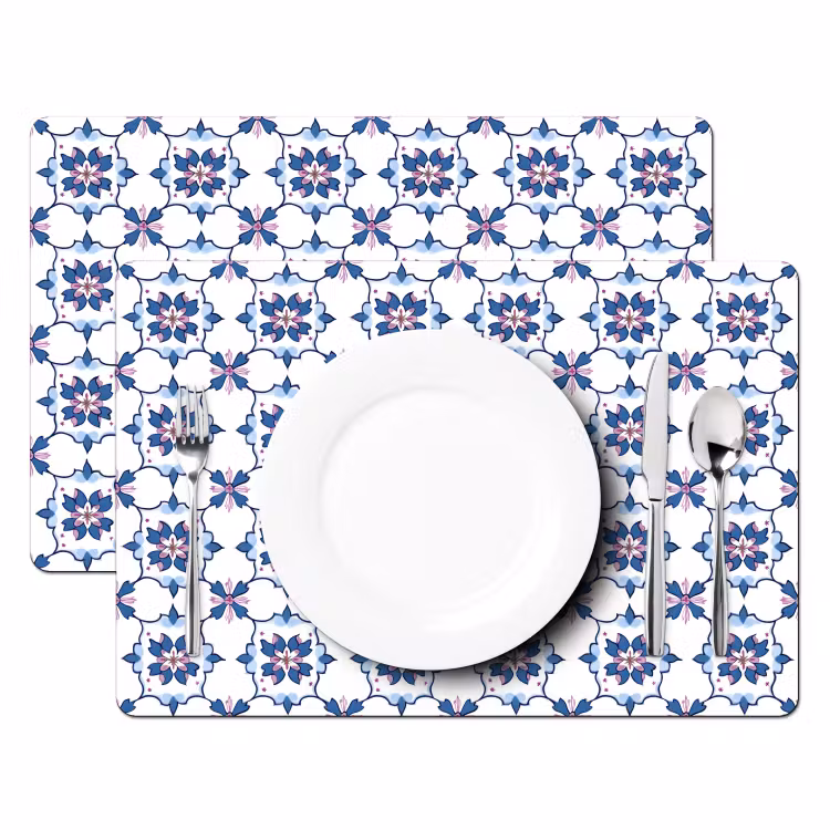 Placemat - 6 stuks - Modern - Patroon - Blauw - Roze — 2