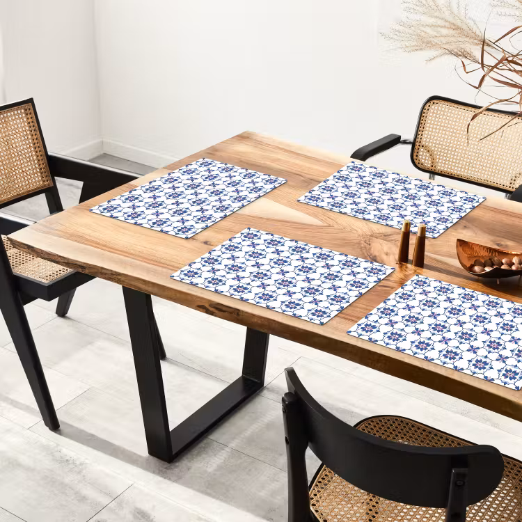 Placemat - 6 stuks - Modern - Patroon - Blauw - Roze — 5