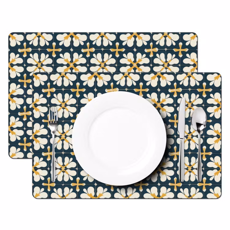 Placemat - 6 stuks - Motief - Tegel - Okergeel — 2
