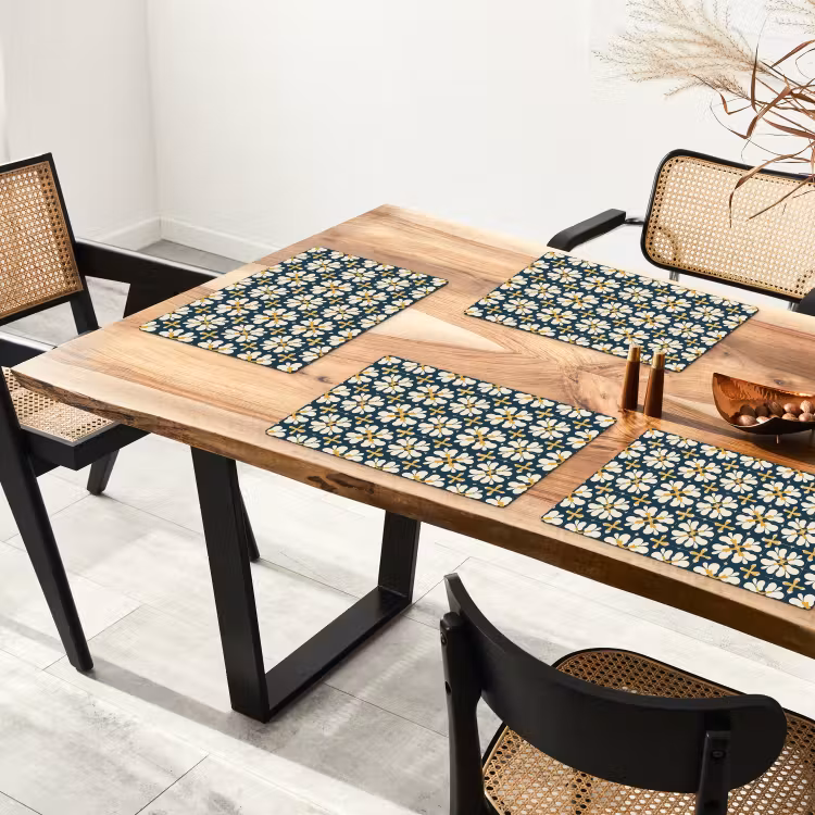 Placemat - 6 stuks - Motief - Tegel - Okergeel — 5