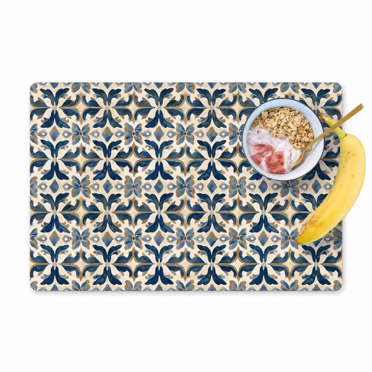 Placemat - 6 stuks - Tegel - Patroon - Blauw - Beige — 1