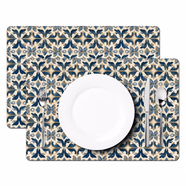 Placemat - 6 stuks - Tegel - Patroon - Blauw - Beige — 2