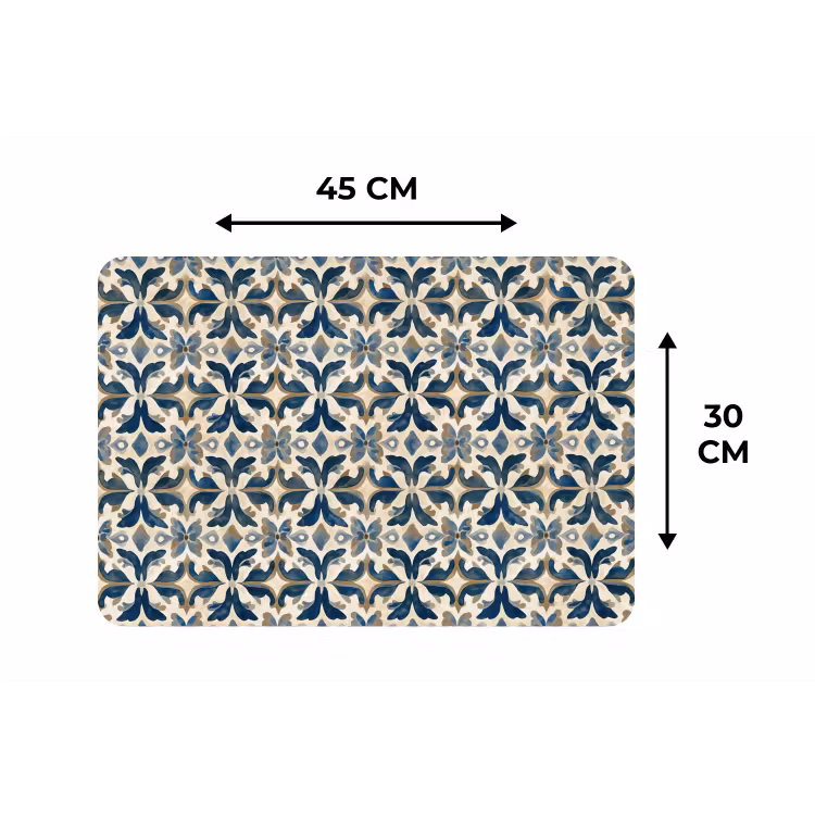 Placemat - 6 stuks - Tegel - Patroon - Blauw - Beige — 3