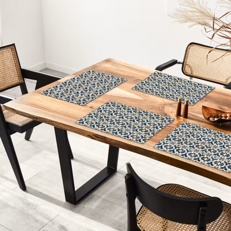 Placemat - 6 stuks - Tegel - Patroon - Blauw - Beige — 5