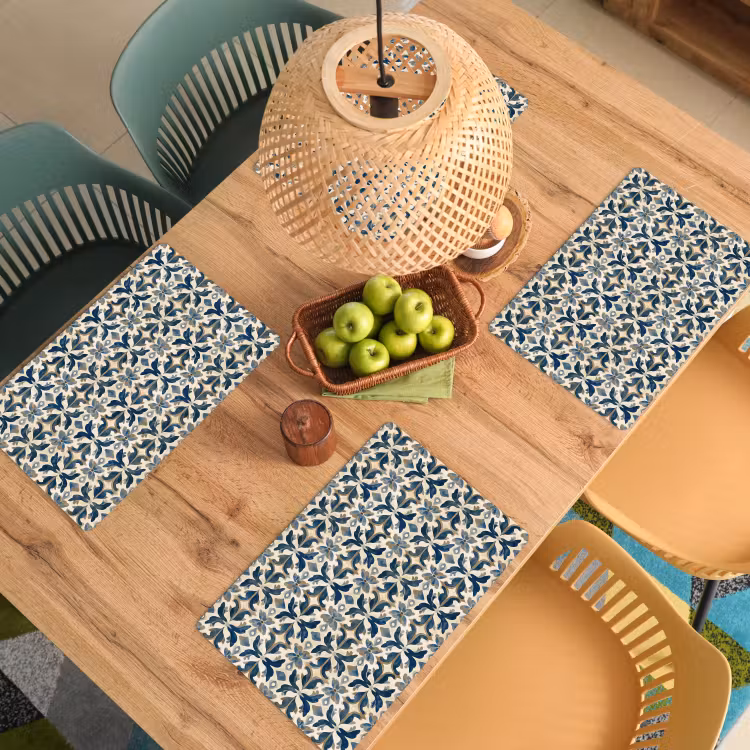 Placemat - 6 stuks - Tegel - Patroon - Blauw - Beige — 6