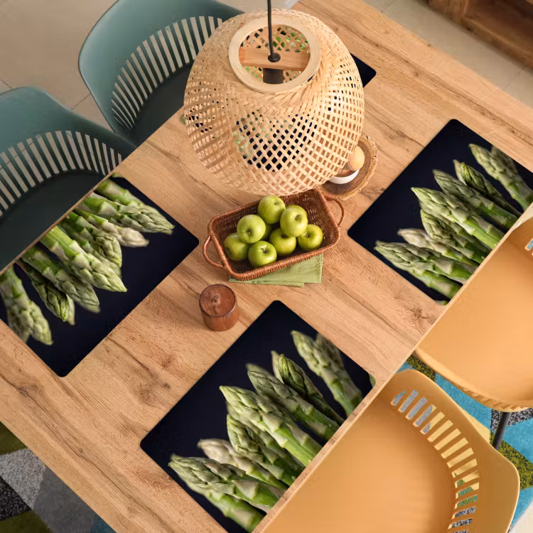 Placemat - 6 stuks - Asperges - Groen - Zwart — 6