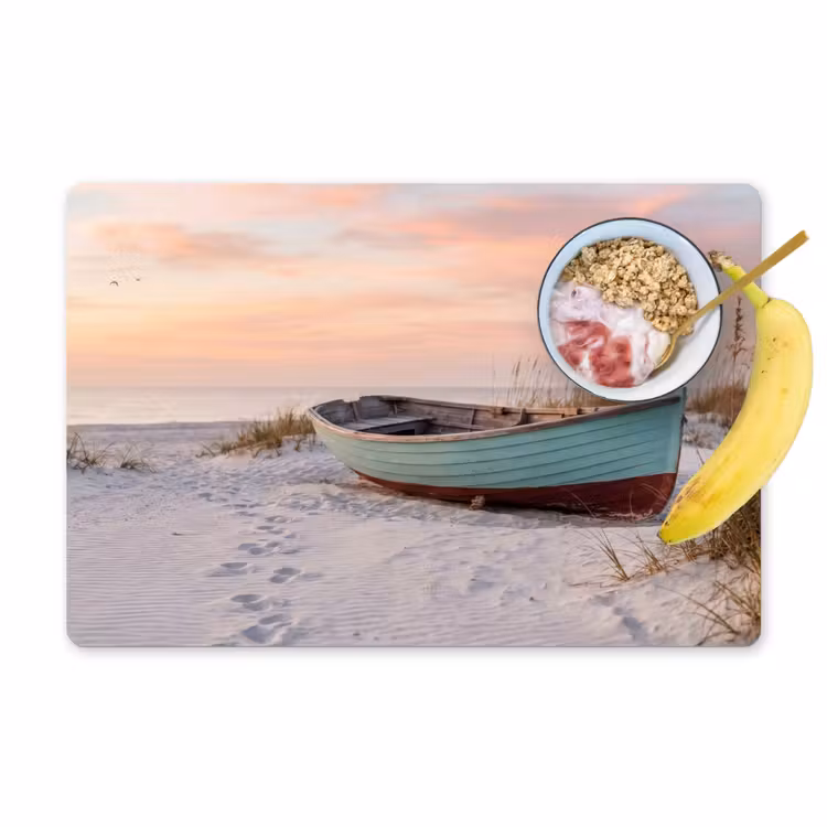 Placemat - 6 stuks - Rustiek - Roeiboot - Zandstrand — 1