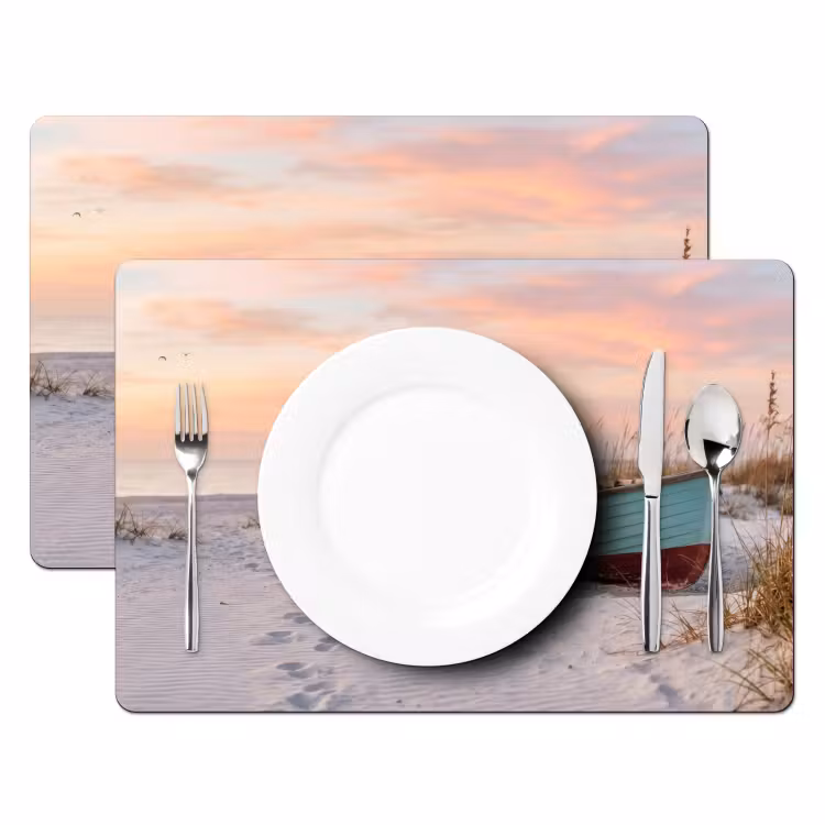 Placemat - 6 stuks - Rustiek - Roeiboot - Zandstrand — 2