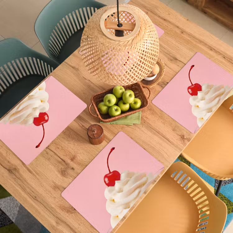 Placemat - 6 stuks - Kers - Slagroom - Roze — 6